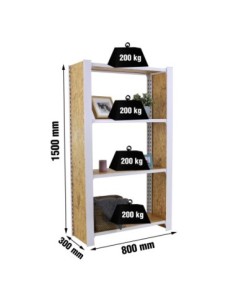 Estantería SIMONRACK Officlick 4/300 wood 800 blanco/osb + tapas 1500 | Estantería metálica SimonRack para cargas de 300 kg
