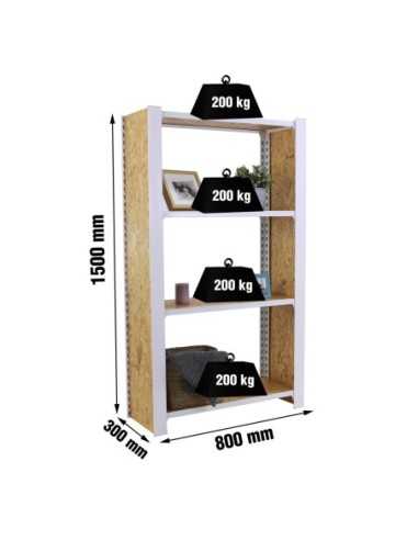 Estantería SIMONRACK Officlick 4/300 wood 800 blanco/osb + tapas 1500 | Estantería metálica SimonRack para cargas de 300 kg