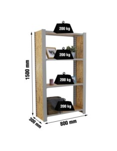 Estantería SIMONRACK Officlick 4/300 wood 800 gris/osb + tapas 1500 | Estantería metálica SimonRack para cargas de 300 kg