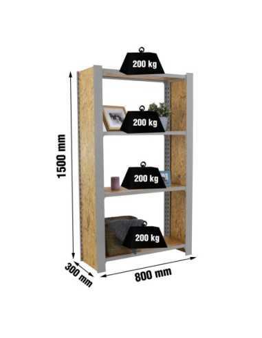 Estantería SIMONRACK Officlick 4/300 wood 800 gris/osb + tapas 1500 | Estantería metálica SimonRack para cargas de 300 kg