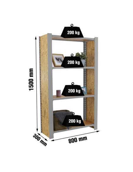 Estantería SIMONRACK Officlick 4/300 wood 800 gris/osb + tapas 1500 | Estantería metálica SimonRack para cargas de 300 kg