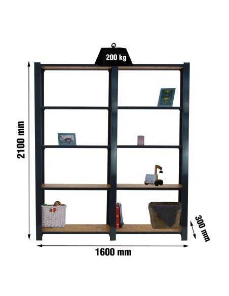 Estantería SIMONRACK Officlick 5/300 wood 1600 antraci/osb + tapas 2100 | Estantería metálica SimonRack para cargas de 300 kg