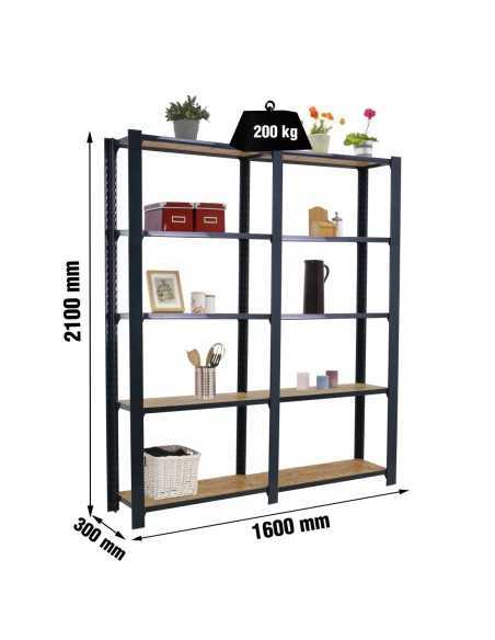 Estantería SIMONRACK Officlick 5/300 wood 1600 antracita/osb | Estantería metálica SimonRack para cargas de 300 kg