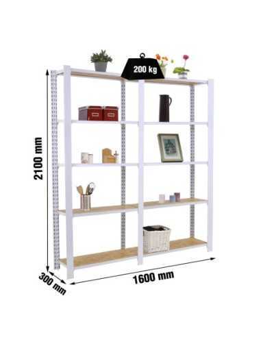 Estantería SIMONRACK Officlick 5/300 wood 1600 blanco/osb | Estantería metálica SimonRack para cargas de 300 kg