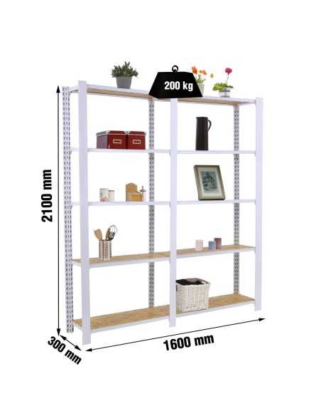 Estantería SIMONRACK Officlick 5/300 wood 1600 blanco/osb | Estantería metálica SimonRack para cargas de 300 kg