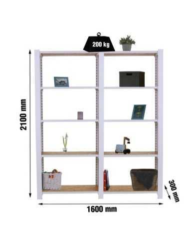 Estantería SIMONRACK Officlick 5/300 wood 1600 blanco/osb + tapas 2100 | Estantería metálica SimonRack para cargas de 300 kg