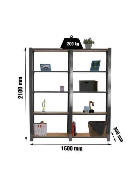 Estantería SIMONRACK Officlick 5/300 wood 1600 gris/osb + tapas 2100 | Estantería metálica SimonRack para cargas de 300 kg