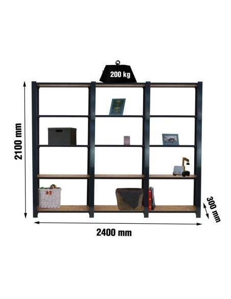 Estantería SIMONRACK Officlick 5/300 wood 2400 antraci/osb + tapas 2100 | Estantería metálica SimonRack para cargas de 300 kg