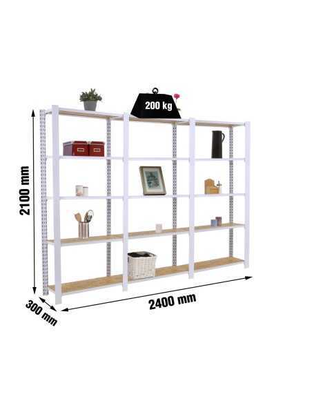 Estantería SIMONRACK Officlick 5/300 wood 2400 blanco/osb | Estantería metálica SimonRack para cargas de 300 kg