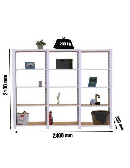 Estantería SIMONRACK Officlick 5/300 wood 2400 blanco/osb + tapas 2100 | Estantería metálica SimonRack para cargas de 300 kg