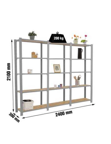 Estantería SIMONRACK Officlick 5/300 wood 2400 gris/osb | Estantería metálica SimonRack para cargas de 300 kg