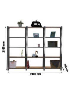 Estantería SIMONRACK Officlick 5/300 wood 2400 gris/osb + tapas 2100 | Estantería metálica SimonRack para cargas de 300 kg