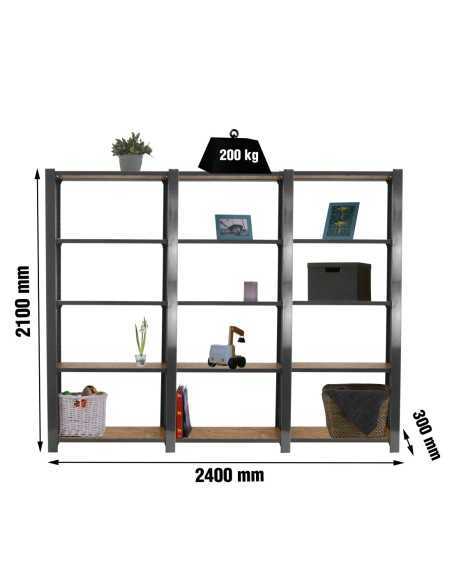 Estantería SIMONRACK Officlick 5/300 wood 2400 gris/osb + tapas 2100 | Estantería metálica SimonRack para cargas de 300 kg