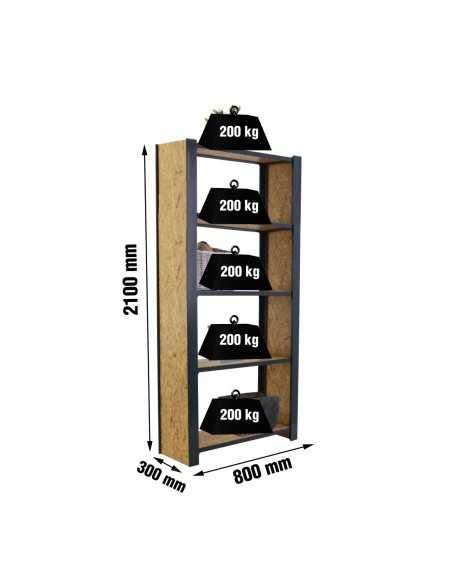 Estantería SIMONRACK Officlick 5/300 wood 800 antraci/osb + tapas 2100 | Estantería metálica SimonRack para cargas de 300 kg