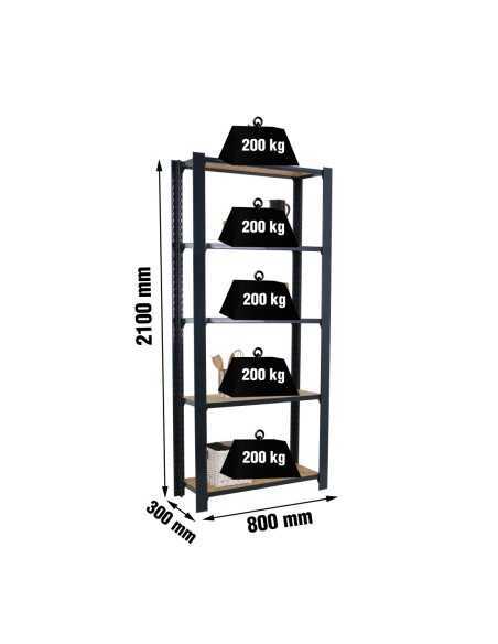 Estantería SIMONRACK Officlick 5/300 wood 800 antracita/osb | Estantería metálica SimonRack para cargas de 300 kg