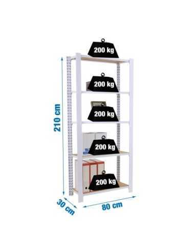 Estantería SIMONRACK Officlick 5/300 wood 800 blanco/osb | Estantería metálica SimonRack para cargas de 300 kg