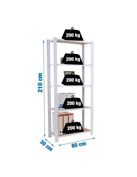 Estantería SIMONRACK Officlick 5/300 wood 800 blanco/osb | Estantería metálica SimonRack para cargas de 300 kg