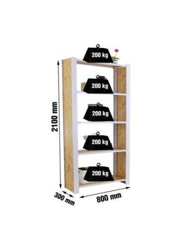 Estantería SIMONRACK Officlick 5/300 wood 800 blanco/osb + tapas 2100 | Estantería metálica SimonRack para cargas de 300 kg