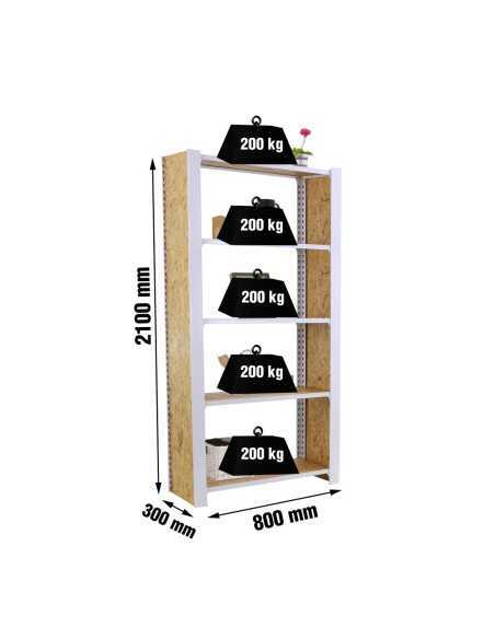 Estantería SIMONRACK Officlick 5/300 wood 800 blanco/osb + tapas 2100 | Estantería metálica SimonRack para cargas de 300 kg