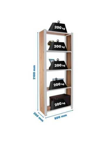 Estantería SIMONRACK Officlick 5/300 wood 800 blanco/roble nodi | Mesa de trabajo SimonRack profesional y resistente