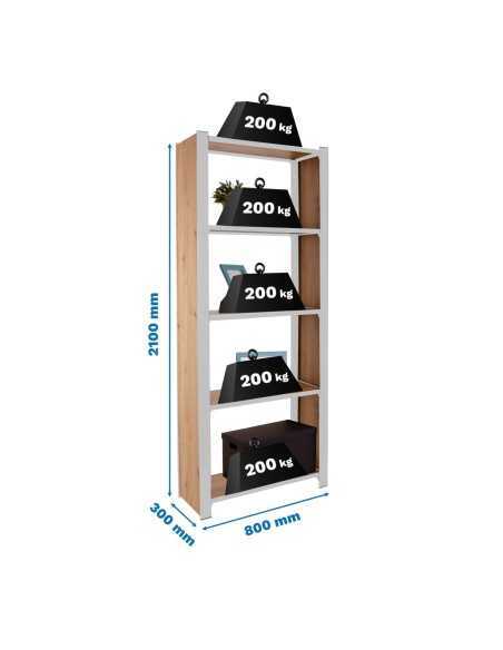 Estantería SIMONRACK Officlick 5/300 wood 800 blanco/roble nodi | Mesa de trabajo SimonRack profesional y resistente