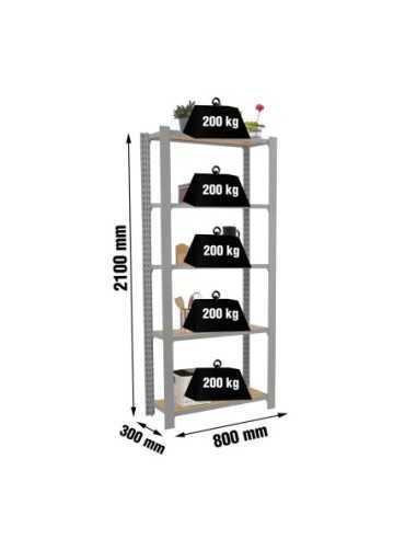 Estantería SIMONRACK Officlick 5/300 wood 800 gris/osb | Estantería metálica SimonRack para cargas de 300 kg