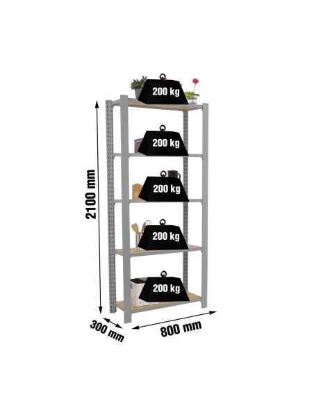 Estantería SIMONRACK Officlick 5/300 wood 800 gris/osb | Estantería metálica SimonRack para cargas de 300 kg