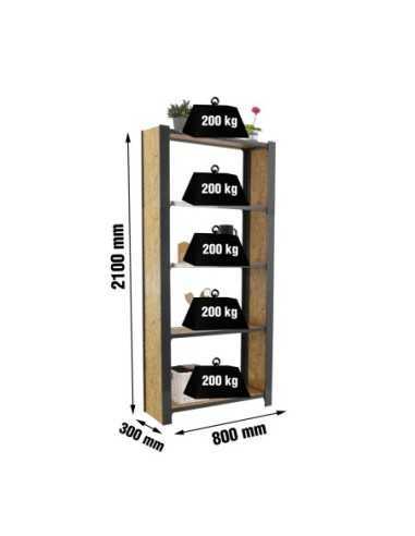 Estantería SIMONRACK Officlick 5/300 wood 800 gris/osb + tapas 2100 | Estantería metálica SimonRack para cargas de 300 kg