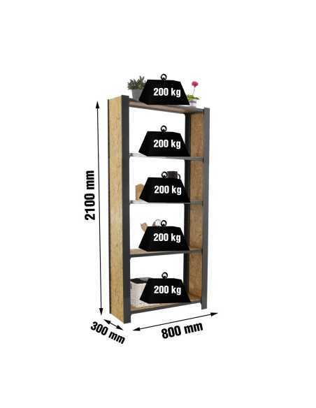 Estantería SIMONRACK Officlick 5/300 wood 800 gris/osb + tapas 2100 | Estantería metálica SimonRack para cargas de 300 kg