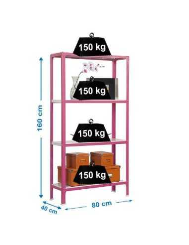Estantería SIMONRACK Simonhome click mini 4/400 rosa/blanco | Estantería metálica SimonRack para cargas de 300 kg