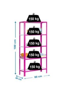 Estantería SIMONRACK Simonhome click mini 5/400 rosa/blanco | Estantería metálica SimonRack para cargas de 300 kg