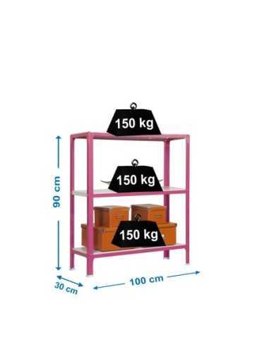 Estantería SIMONRACK Simonhome click plus 3/300 rosa/blanco | Estantería metálica SimonRack para cargas de 300 kg