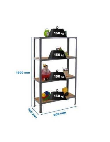 Estantería SIMONRACK Simonhome click wood mini 4/300 gris/osb | Mesa de trabajo SimonRack profesional y resistente