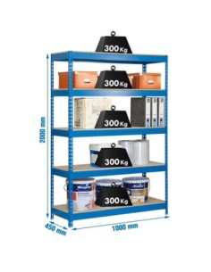 Estantería BRICOFORTE 1004-5 chipboard azul/madera | Estantería metálica sin tornillos para bricolaje y hogar