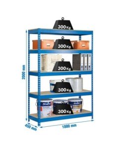 Estantería BRICOFORTE 1004-5 chipboard azul/madera | Estantería metálica sin tornillos para bricolaje y hogar