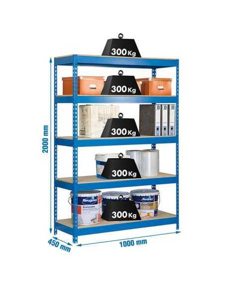 Estantería BRICOFORTE 1004-5 chipboard azul/madera | Estantería metálica sin tornillos para bricolaje y hogar