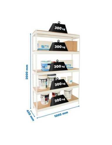 Estantería BRICOFORTE 1004-5 chipboard blanco/madera | Estantería metálica sin tornillos para bricolaje y hogar