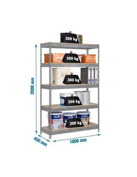 Estantería BRICOFORTE 1004-5 chipboard galvanizada/madera | Estantería metálica sin tornillos para bricolaje y hogar