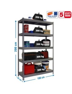 Estantería BRICOFORTE 1004-5 metal gris/galvanizada | Estantería metálica sin tornillos para bricolaje y hogar