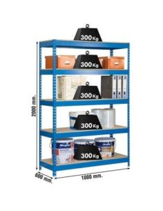 Estantería BRICOFORTE 1006-5 chipboard azul/madera | Estantería metálica sin tornillos para bricolaje y hogar