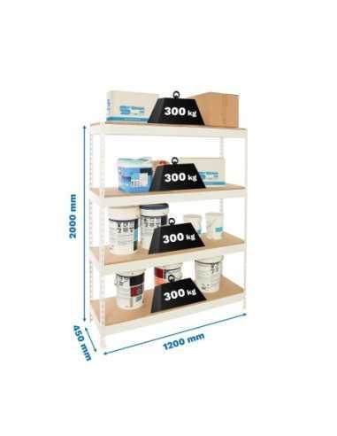 Estantería BRICOFORTE 1204-4 chipboard blanco/madera | Estantería metálica sin tornillos para bricolaje y hogar