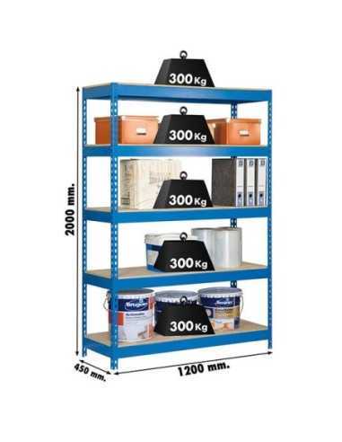 Estantería BRICOFORTE 1204-5 chipboard azul/madera | Estantería metálica sin tornillos para bricolaje y hogar