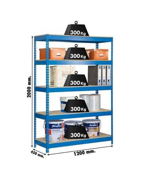 Estantería BRICOFORTE 1204-5 chipboard azul/madera | Estantería metálica sin tornillos para bricolaje y hogar