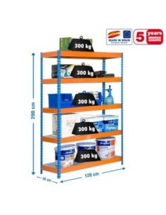 Estantería BRICOFORTE 1204-5 metal azul/naranja/galvanizada | Estantería metálica sin tornillos para bricolaje y hogar