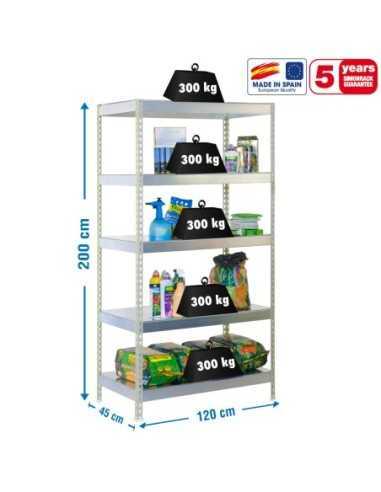 Estantería BRICOFORTE 1204-5 metal galvanizada/galvanizada | Estantería metálica sin tornillos para bricolaje y hogar
