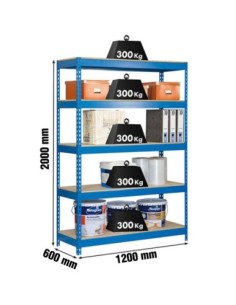 Estantería BRICOFORTE 1206-5 chipboard azul/madera | Estantería metálica sin tornillos para bricolaje y hogar