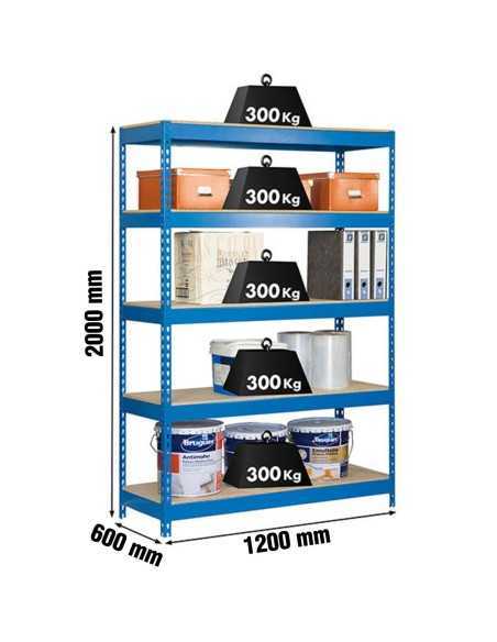 Estantería BRICOFORTE 1206-5 chipboard azul/madera | Estantería metálica sin tornillos para bricolaje y hogar