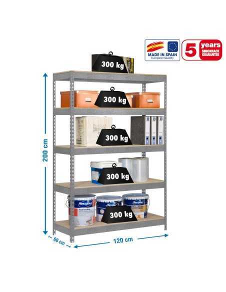 Estantería BRICOFORTE 1206-5 chipboard galvanizada/madera | Estantería metálica sin tornillos para bricolaje y hogar