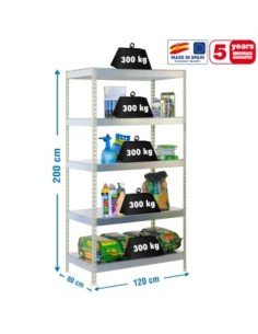Estantería BRICOFORTE 1206-5 metal galvanizada/galvanizada | Estantería metálica sin tornillos para bricolaje y hogar