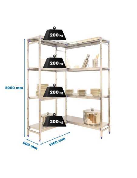Estantería SIMONRACK Simoninox corner 4ss/2000x(1360-860)x500